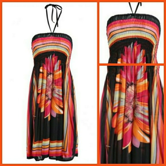 COMING SOON!!!! Floral Brown Halter Summer Dress - Picture 1 of 1